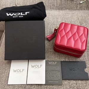 Wolf Caroline Red Zip Jewelry Travel case NWOT